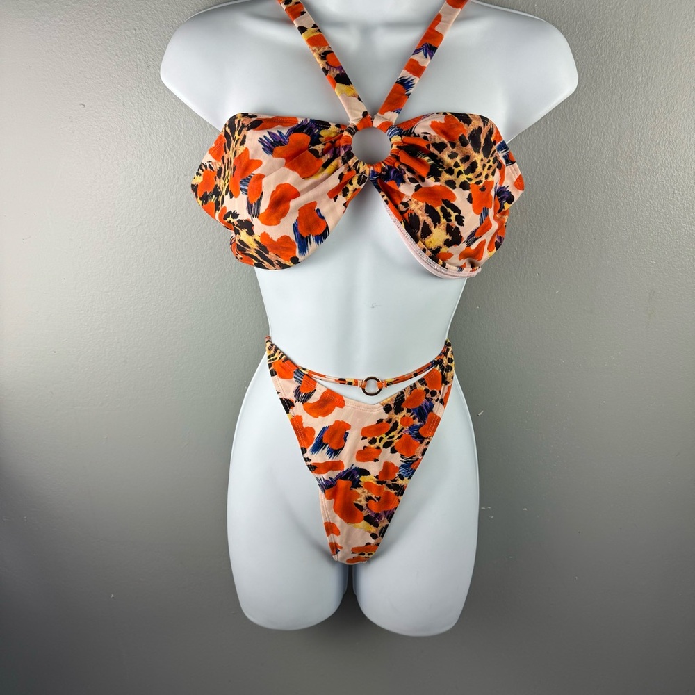Icon Swim X City Girls Animal Print 2pc Thong White Orange Blue Bikini Set - XL